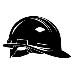 A simple black and white icon of a safety helmet, typically used for construction or industrial work.