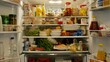 © Emiliia - A cluttered refrigerator with various food items, including jars, bottles, containers, and fresh produce.