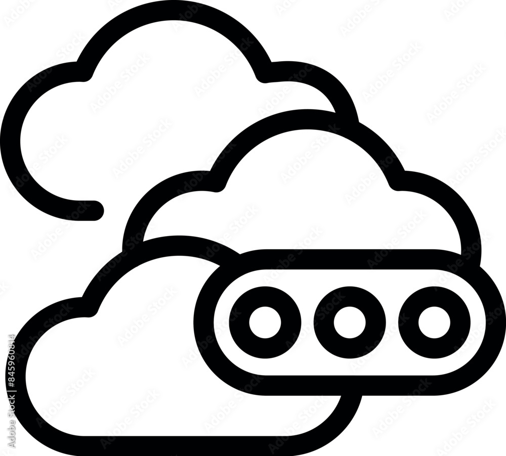 Simple black and white icon logo of a cloud computing server processing ...