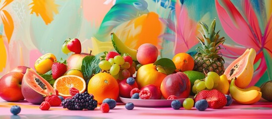 Wall Mural - A myriad of fruits against a vibrant backdrop