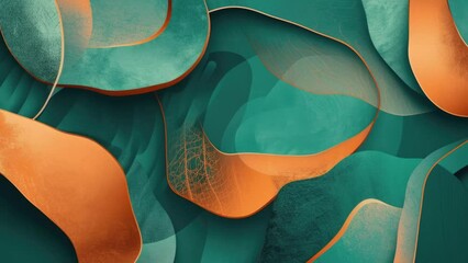 Wall Mural - Abstract shapes background teal and copper color animation
