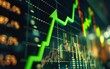 © Mark - Dynamic stock market graphs with rising green arrow overlay. Investing and stock exchange gains with candlestick charts stock, exchange.