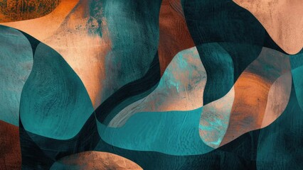 Wall Mural - Abstract shapes background teal and copper color background animation
