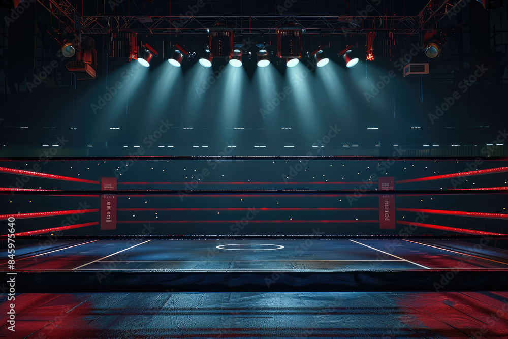 Empty boxing ring with light, battle arena at dark stadium, sport stage ...