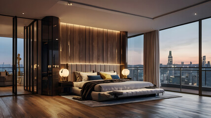 Wall Mural - 3D interior design of modern luxury bedroom room