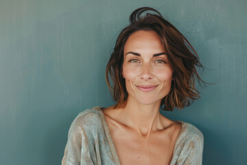 Wall Mural - A close up portrait of a woman with a subtle smile