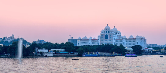 Wall Mural - Hyderabad cityscape, is the fourth most populous city in India, Aerial view of Telangana Secretariat building.