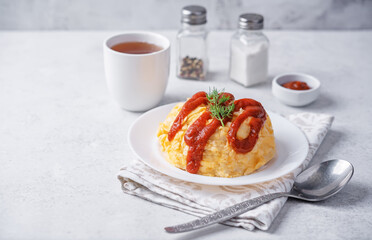 Wall Mural - Omurice with ketchup sauce in a plate