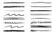 © AnyaLi - Chalk lines, charcoal highlight strokes doodle set. Pencil underlines, kids crayon strips, brush line in sketch style. Grunge texture. Hand drawn vector illustration isolated on white background