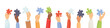 © ssstocker - Diversity hands with puzzle. Employer multi ethnic race hand holding jigsaw pieces, business company work cooperation corporate integration office team concept vector illustration