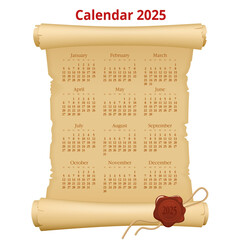 Wall Mural - Calendar planner for 2025 on old paper. Vector Stationery Design Print 2025 Template with Place for Photo, Your Logo and Text. calendar design 2025