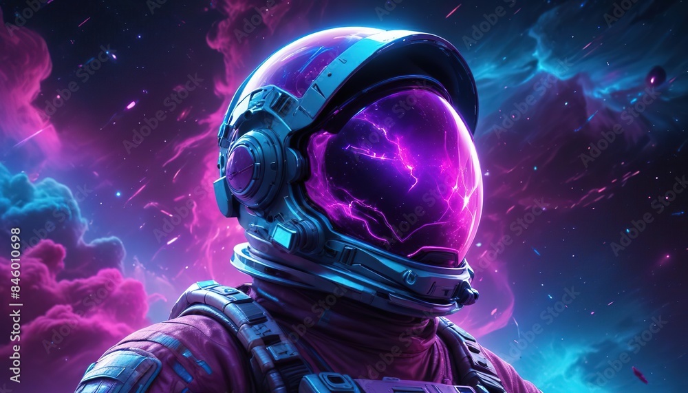 Astronaut in space with stars, a galaxy, a purple and blue nebula, and ...