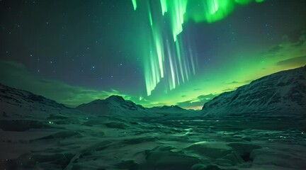 Wall Mural - a green and blue aurora bore above a snowy landscape