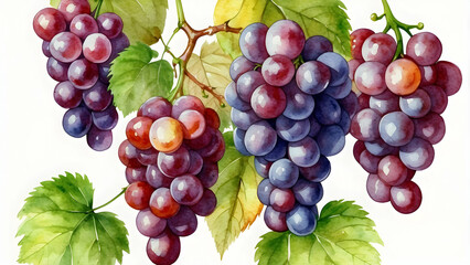 Bunches of grapes in watercolor style