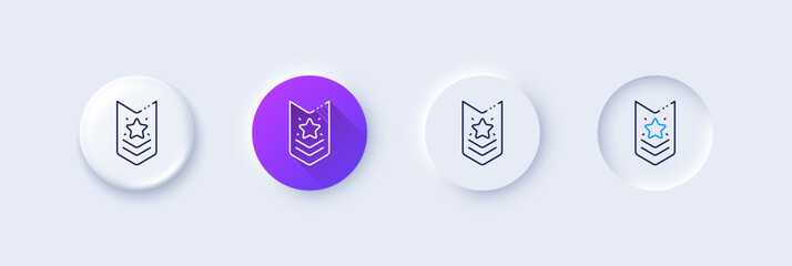 Wall Mural - shoulder strap stars line icon. neumorphic, purple gradient, 3d pin buttons. star award sign. best r