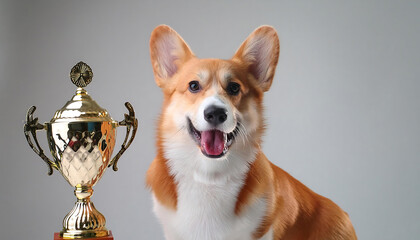 Sticker - Corgi Holding a Trophy in Triumph