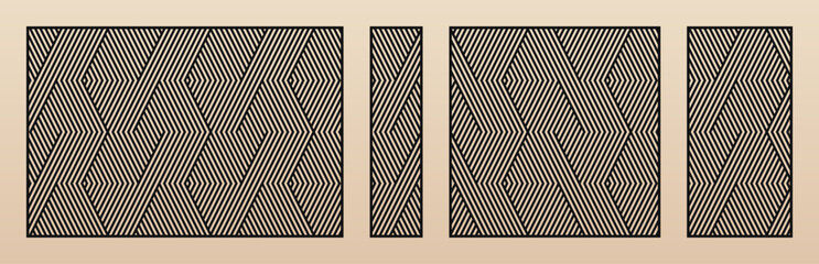 Aufkleber - Laser cut panels. Vector stencil with abstract geometric pattern, stripes, zigzag lines, chevron. Swatches for laser cutting of wood, metal, plastic, paper, plywood. Aspect ratio 3:2, 1:4, 1:1, 1:2