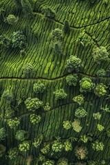 Canvas Print - tea plantations from a bird's eye view Generative AI