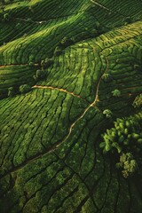 Canvas Print - tea plantations from a bird's eye view Generative AI