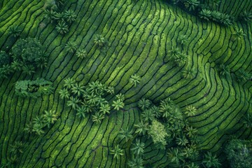 Canvas Print - tea plantations from a bird's eye view Generative AI
