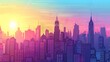 © Ziyan Yang - Colorful comic scene background with city silhouette