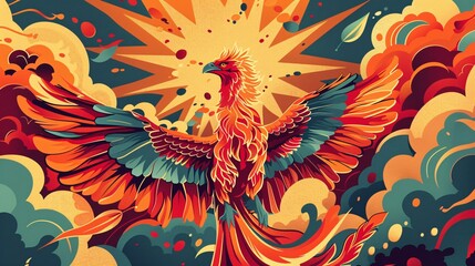 Sticker - Phoenix Rising from Ashes Abstract Art.