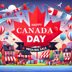 Wall Mural - Canada Day Sale Web Banner. Happy Canada Independence Day Mega Big Sale Banner Background Illustration. Canada Day Weekend Promotion Discount Banner created with generative ai.