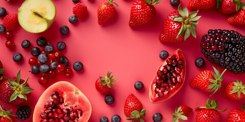 Wall Mural - Summer background with fresh fruits and berries