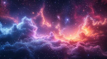 Wall Mural - Night sky with stars. The universe is filled with clouds, nebula, and galaxie. Landscape with gradient blue and purple colorful cosmos with stardust and Milky Way. Magic color galaxy, space background