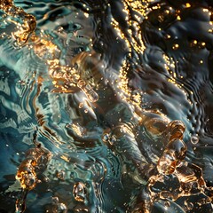 Wall Mural - Golden Drops in a Teal Water