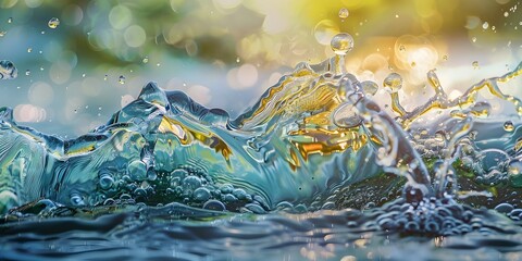 Wall Mural - Water Droplet Splash and Bokeh Background