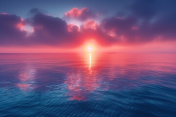 Wall Mural - A breathtaking sunset over a calm ocean, with vibrant colors reflecting on the water