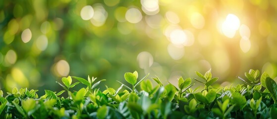 Sunlight shining through lush green foliage, creating a serene, vibrant, and fresh natural scene during a sunny day.