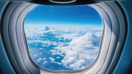 Wall Mural - Beautiful aerial view of white clouds and blue sky from an airplane window