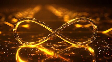 Wall Mural - Infinity symbol of glowing lines on golden background