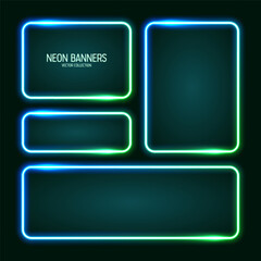 Wall Mural - glowing neon banners, illuminated colorful square frames. shiny vibrant border, glow effect. azure v