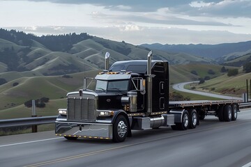 Wall Mural - American big rig semi truck on the side of the road