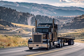 Wall Mural - American big rig semi truck on the side of the road