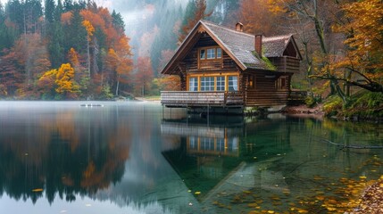 Wall Mural - Wooden house on the lake