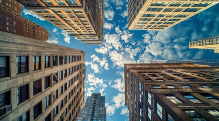 Wall Mural - Urban high-rise office building, commercial building,. The grandeur and scale of some tall buildings. This photo shows the high-rise office tower as a symbol of corporate power and innovation.