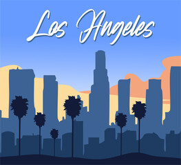 Poster - los angeles city silhouette with beautiful sky