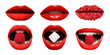 © New Africa - Beautiful female lips with bright makeup on white background, collage of photos