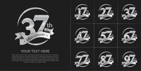 Wall Mural - anniversary logotype set vector, silver color and silver ribbon for special day celebration