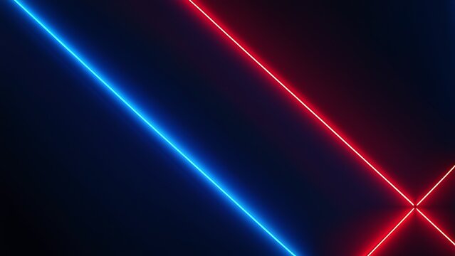 Two diagonal neon lines, one blue and one red, intersect on a dark background