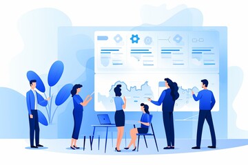 clean vector illustration of a team presenting