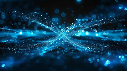 Wall Mural - a glowing blue technology illustration with crossed fiber optic cables in an x shape.
