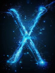 Wall Mural - a glowing blue technology illustration with crossed fiber optic cables in an x shape.