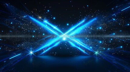 Poster - a glowing blue technology illustration with crossed fiber optic cables in an x shape.