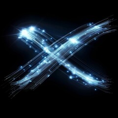 Wall Mural - a glowing blue technology illustration with crossed fiber optic cables in an x shape.