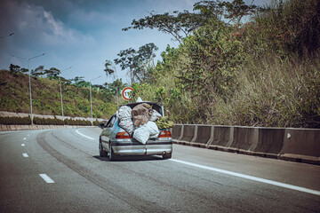 vehicle on the road with a full trunk